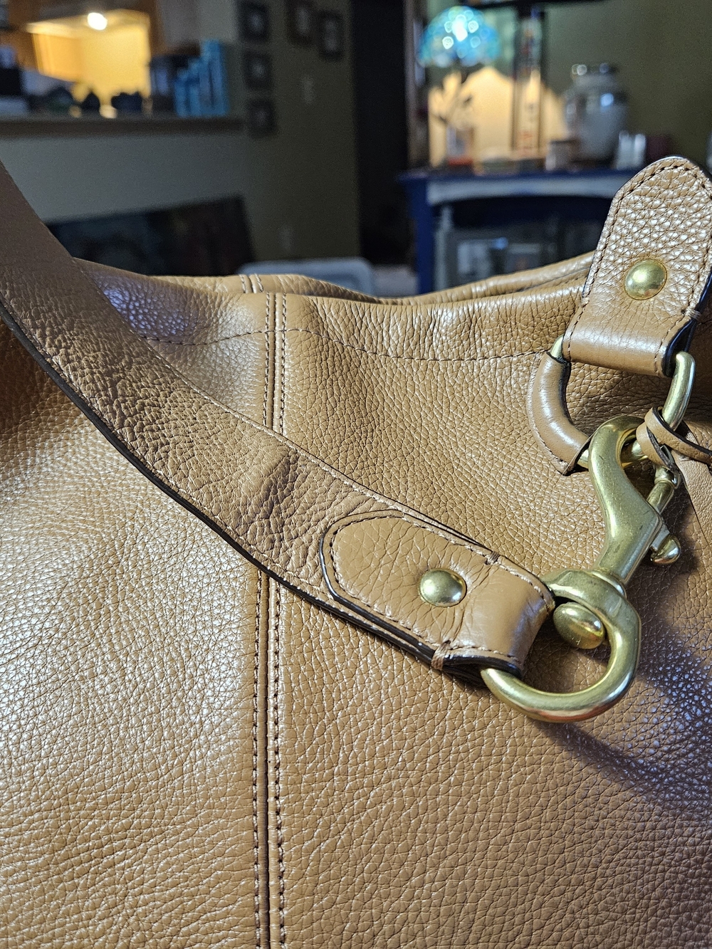 Coach Pebbled Leather Shoulder Bag in Cognac Brown with Brass Hardware - Picture 4 of 15